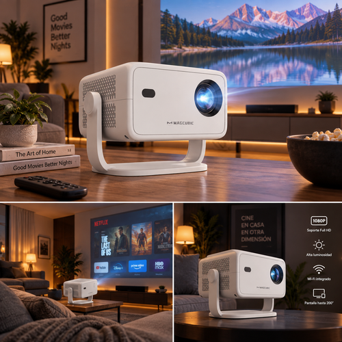 MAGCUBIC L018 PROYECTOR SMART 650 ANSI, 4K 1080P, AUTOFOCUS Y CORRECCIÓN TRAPEZOIDAL, BLUETOOTH 5.2, WIFI 6, PORTÁTIL, CONTROL POR VOZ, CINE EN CASA.