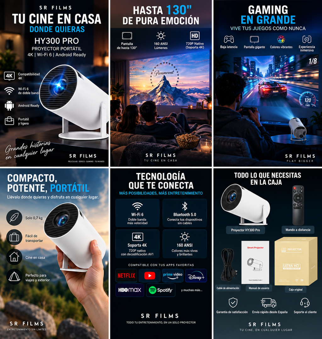 Proyector HY300 Pro — Cine en Casa