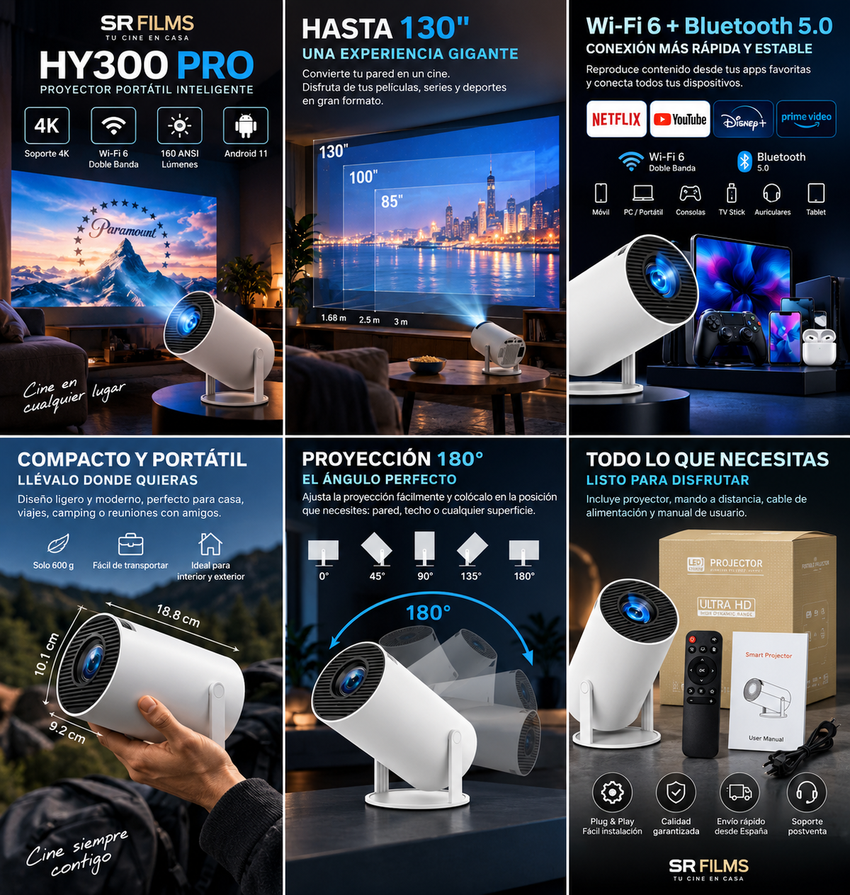 Proyector HY300 Pro — Cine en Casa