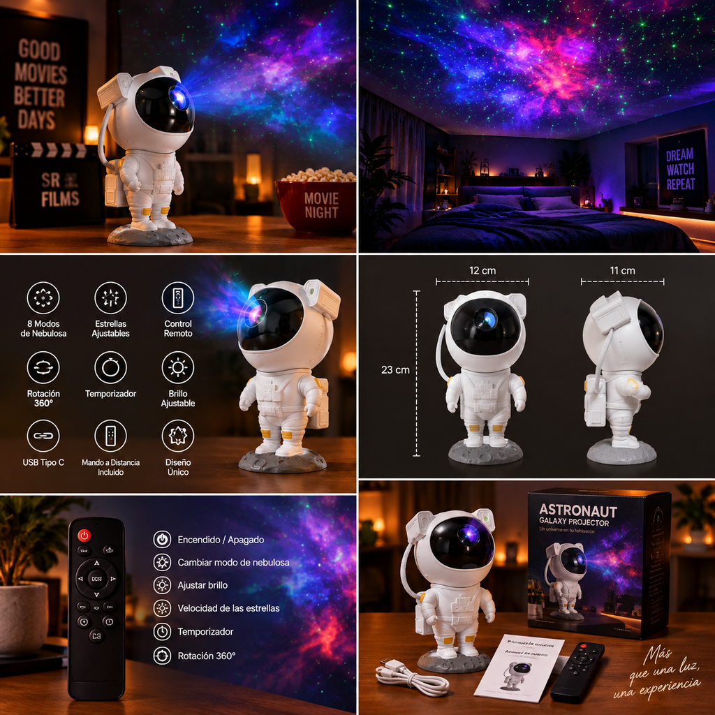 Proyector astronauta Galaxy para dormitorio y cine en casa