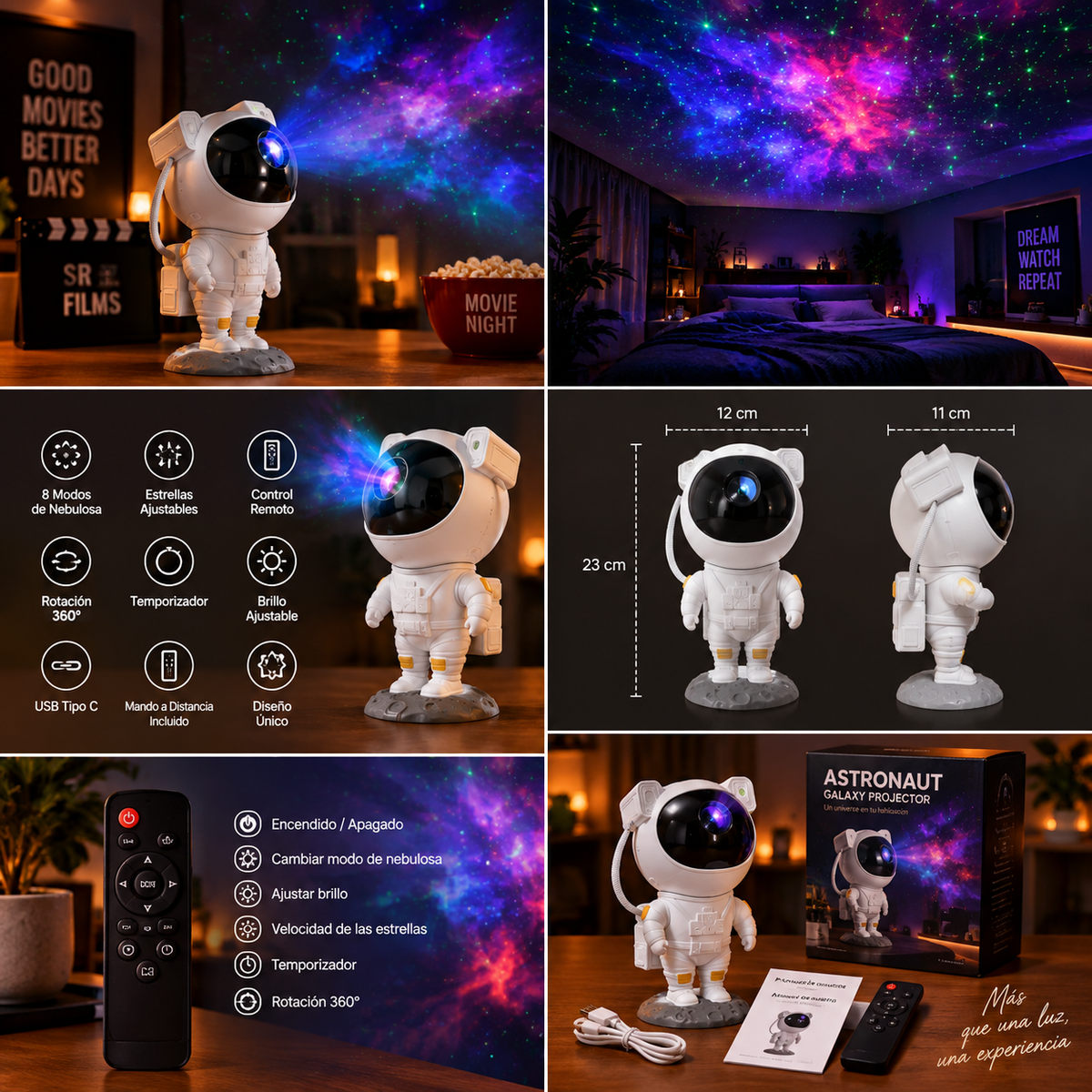 Proyector astronauta Galaxy para dormitorio y cine en casa