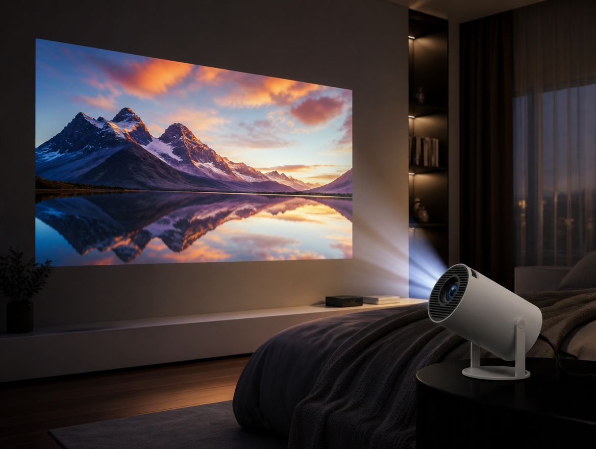 Proyector HY300 Pro creando una experiencia de cine en casa